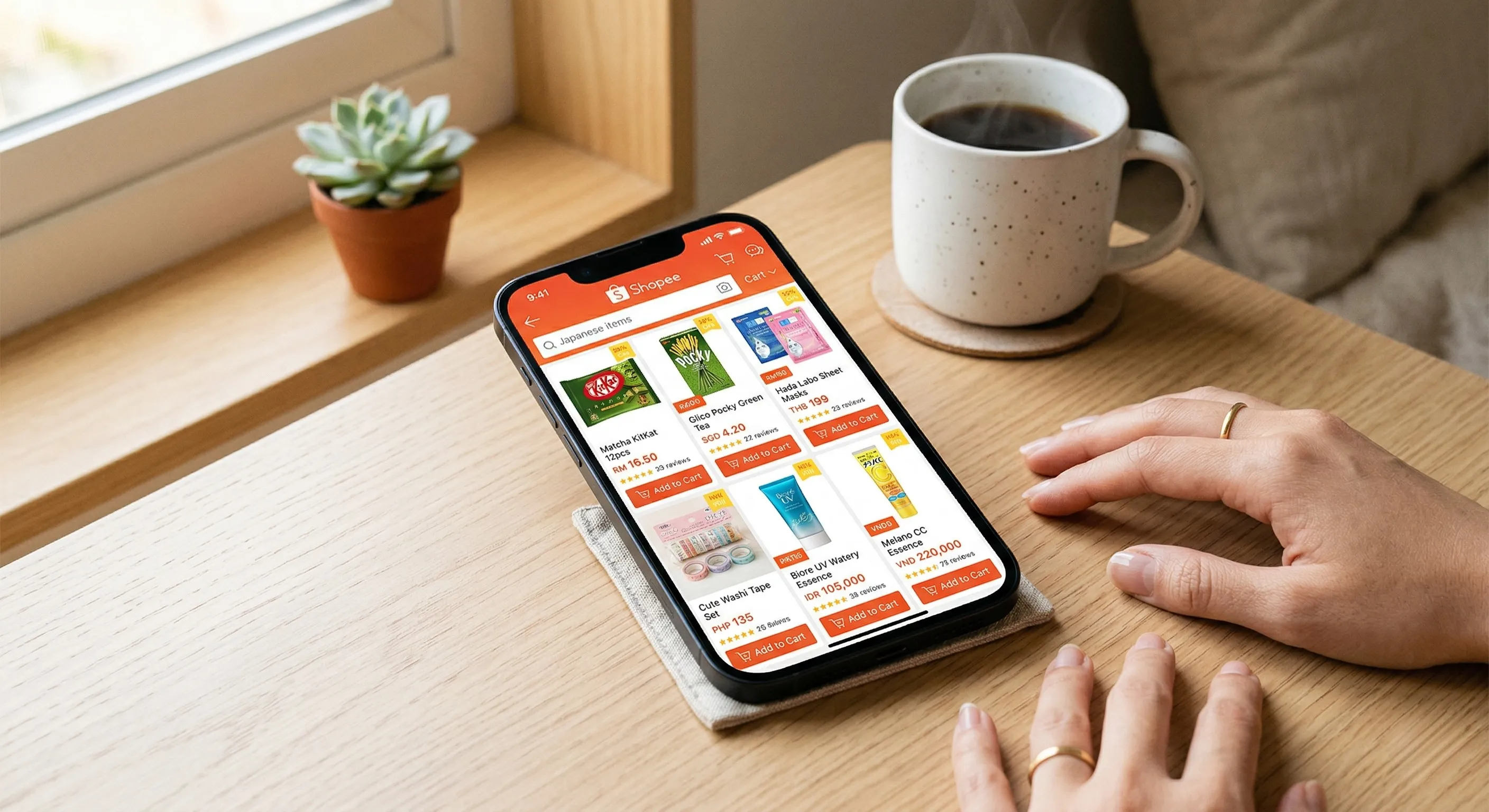 Shopeeアプリで日本の商品を閲覧する様子